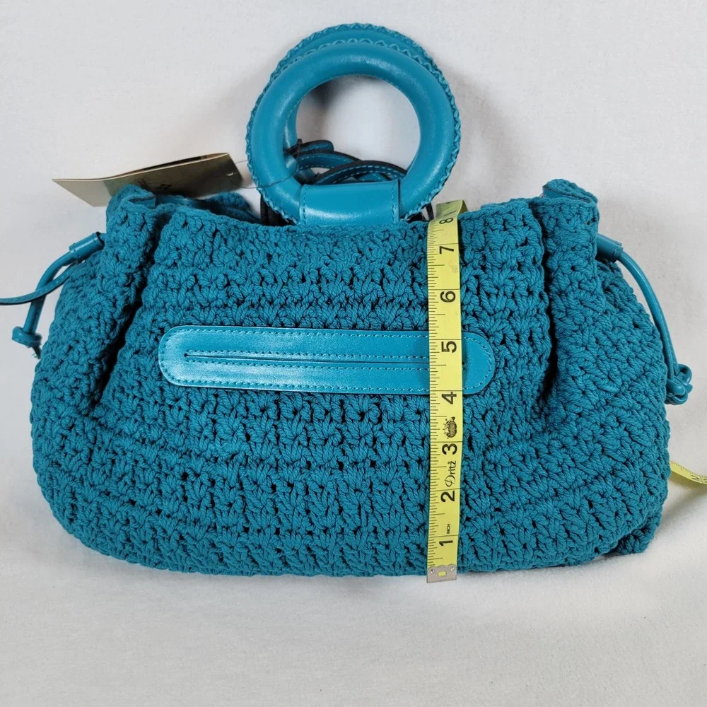 Patricia Nash Womens Carlina Butterfly Crochet Satchel Medium Bag Purse Green